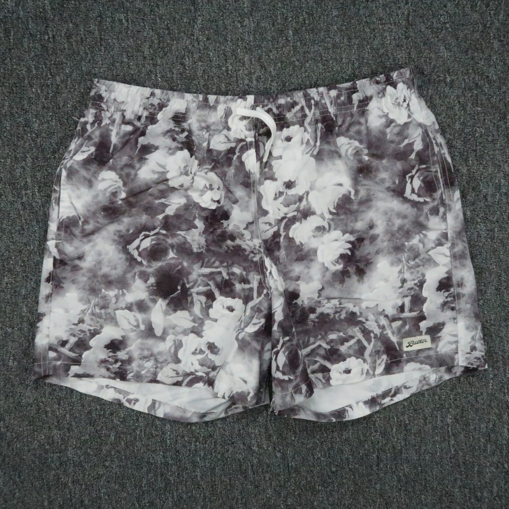 Bather Swim Trunks Mens Extra Large Gray White Floral Drawstring Lined Shorts XL